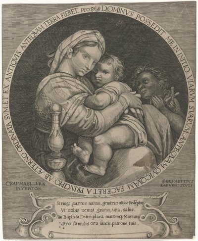 madonna della sedia Christuskind ve Johannes de Doper ile Maria by Servatius Raeven