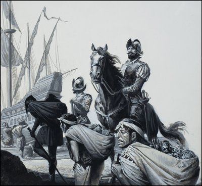Panama Üzerinden Altın Taşımacılığı (kağıt üzerine guaj) by Severino Baraldi