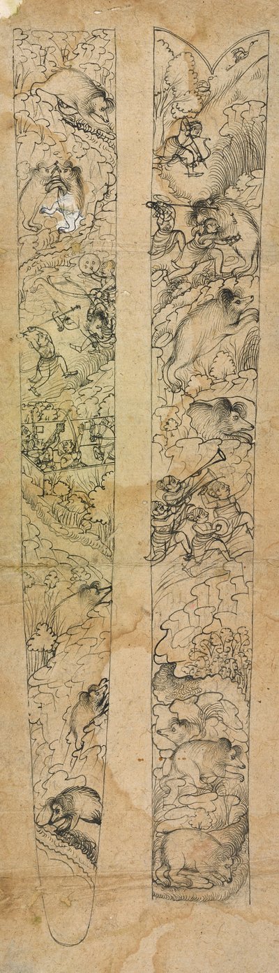 Yaban domuzu avlayan bir raja, bir kın için tasarım by Shevdar Gangeyagi