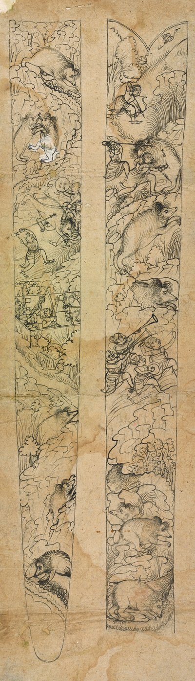 Yaban domuzu avlayan bir raja, bir kın için tasarım, ca. 1750-1760. by Shevdar Gangeyagi
