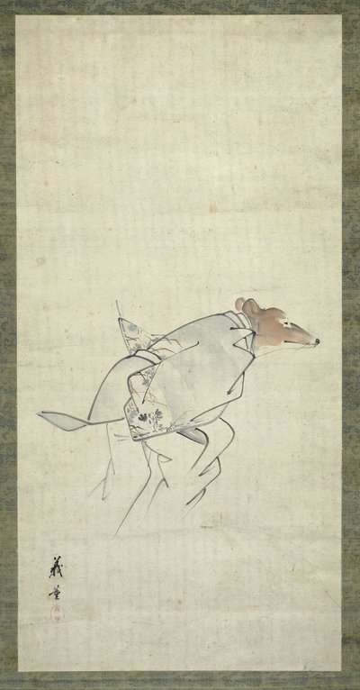 Bir kadın gibi giyinmiş bir tilki by Shibata Gito