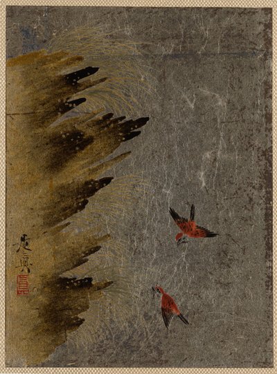 Kuşlar ve Çıkıntılı Kayalar. by Shibata Zeshin