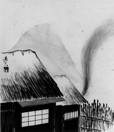 Kulübe ve Dağlar, 19. yüzyıl. by Shibata Zeshin