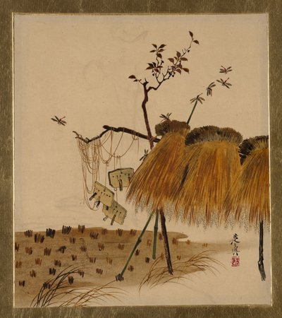 Çeşitli Konularda Lake Tablolar: Pirinç ve Yusufçuk Yığını, 1882. by Shibata Zeshin