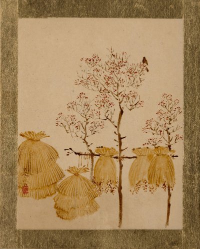 Pirinç Yığınları ve Ağaçlar. by Shibata Zeshin