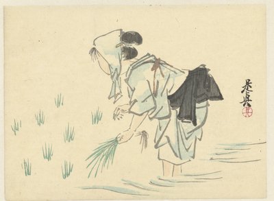 pirinç eken kadın by Shibata Zeshin