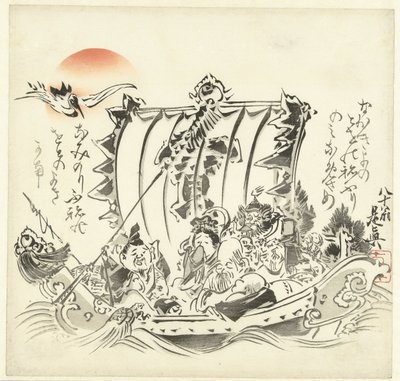Yedi deniz tutması iyi şanslar tanrısı by Shibata Zeshin