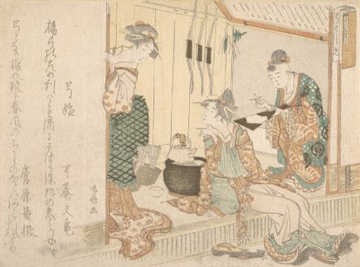 Yaşlı Hizmetçinin Katıldığı Çay İçen İki Genç Bayan. by Shinsai