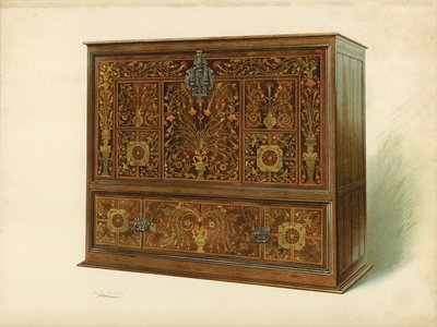 Cabinet Inlaid with Marqueterie, property of Sir George Donaldson (chromolitho) by Shirley Charles Llewellyn Slocombe