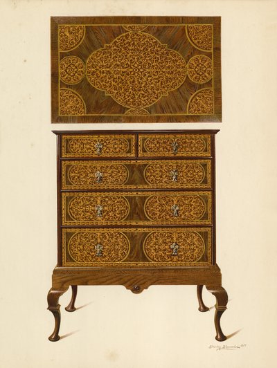 Chest of Drawers Inlaid with Marqueterie (chromolitho) by Shirley Charles Llewellyn Slocombe