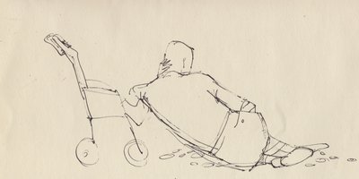 Sahilde pusete yaslanmış adam, 1950 doları. by Shirley Markham