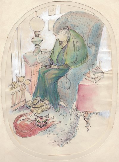 Yaşlı kadın ve kedi, 1951. by Shirley Markham