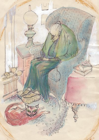 Yaşlı kadın ve kedi, 1951. by Shirley Markham