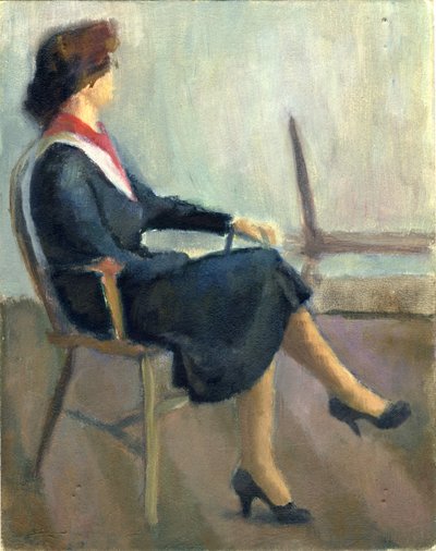 Lacivertli oturan kadın, 1952. by Shirley Markham