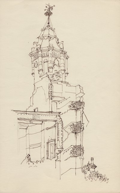 Yıkık binanın kulesi, c1950. by Shirley Markham