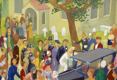 Kilise bahçesinde düğün grubu, c1948. by Shirley Markham