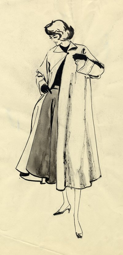 Paltolu ve etekli kadın, c1950. by Shirley Markham