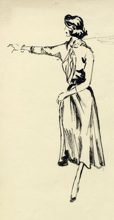 Kollarını uzatmış tam etekli kadın, c1950. by Shirley Markham