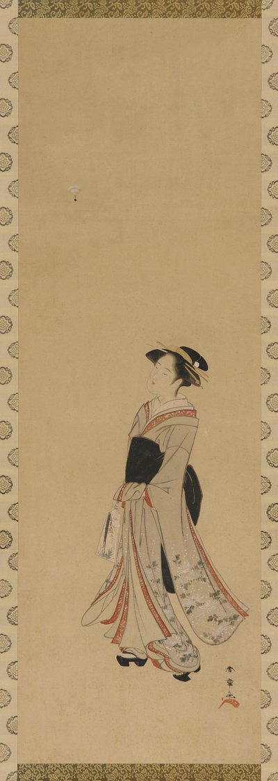 Battledore ve raketle oynayan bir kız, Edo dönemi, 18. yüzyıl. by Shunsho