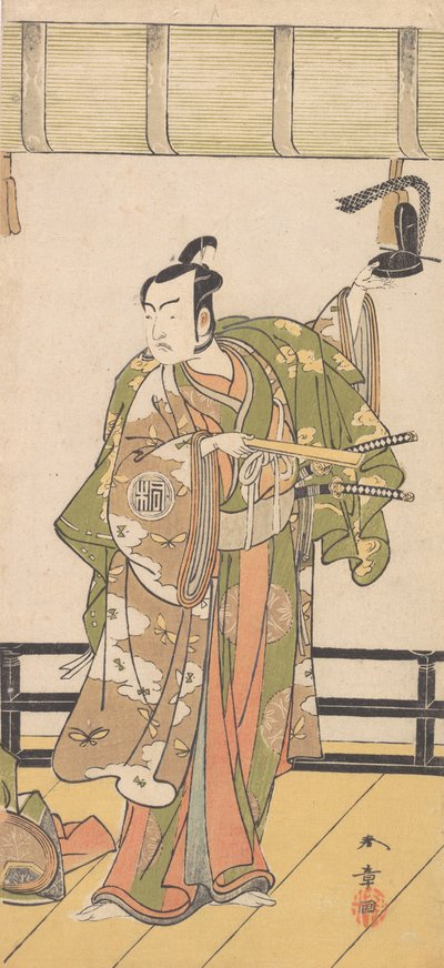 Arashi Sangoro, Büyük Bir Evin Verandasında Duran Bir Samuray Olarak, 1774 veya 1775. by Shunsho