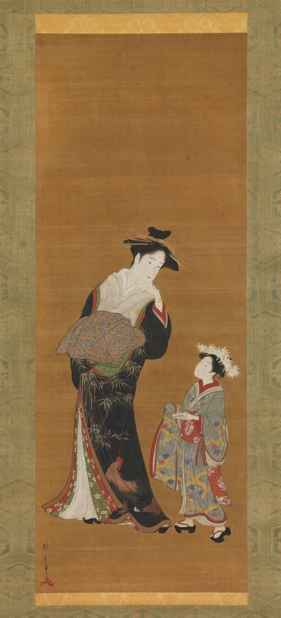 Courtesan ve Görevlisi, 18. yüzyıl. by Shunsho