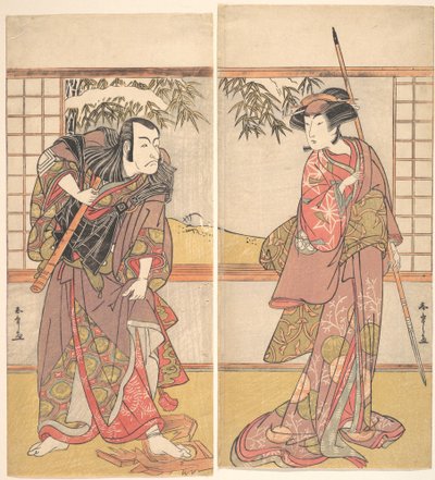 Kabuki Oyuncuları Osagawa Tsuneyo II ve Ichikawa Danjuro V, yaklaşık. 1780