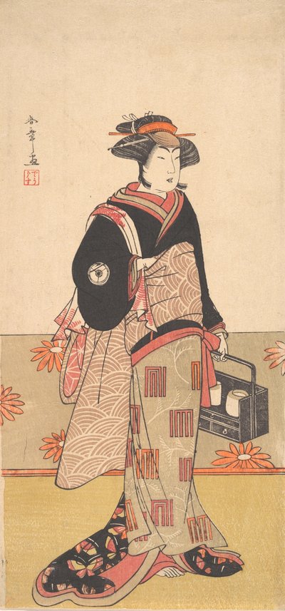 Aktör Iwai Hanshiro IV, Siyah Kimono Giyen Bir Kadın Olarak, ca. 1780. by Shunsho