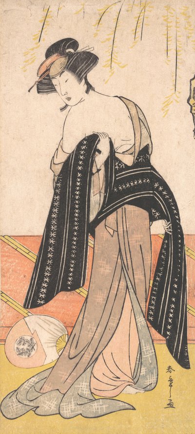 Aktör Nakamura Riko, Obi'sini Bağlayan Bir Oiran rolünde, ca. 1779. by Shunsho