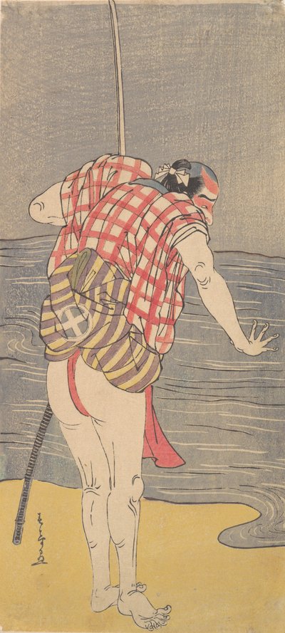 Aktör Otani Hiroemon III, Çizilmiş Kılıçla Denize Girmeye Hazır Adam rolünde, ca. 1775. by Shunsho