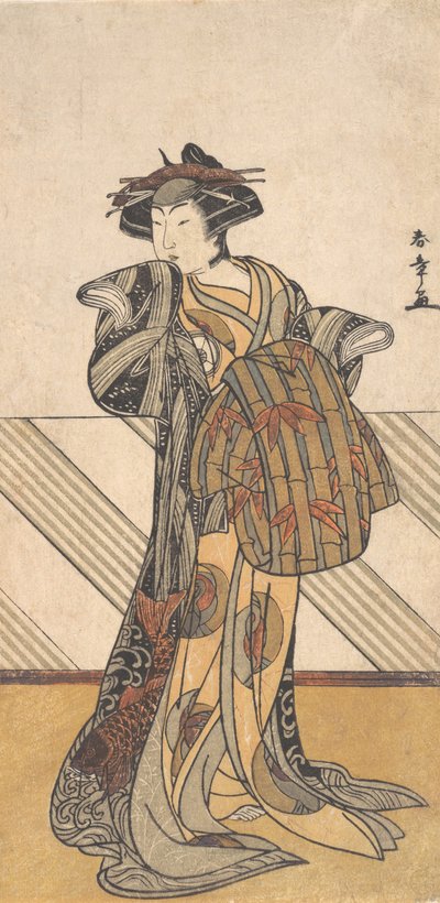 Dördüncü Iwai Hanshiro Pembe Kimono Giyinmiş Bir Fahişe Olarak, ca. 1778. by Shunsho