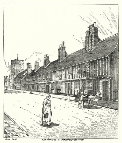 Stratford-on-Avon'daki imarethaneler (gravür) by Sidney Heath