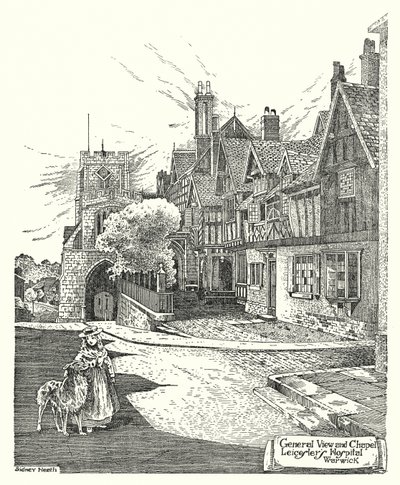 Genel Görünüm ve Şapel, Leicester Hastanesi, Warwick (gravür) by Sidney Heath