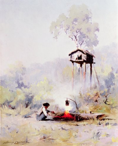 Kamp ateşi (tuval üzerine yağlı boya) by Sidney Laurence