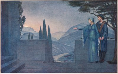 Prens ve Elsie. "Ah o kadar erken değil, şuradaki ateşe bakın, doğudaki tepeden yavaş yavaş yükselen ay by Sidney Meteyard