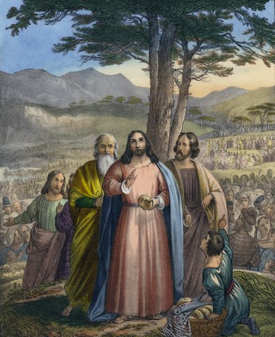 İsa kalabalığı besler (renkli gravür) by Siegfried Detler Bendixen