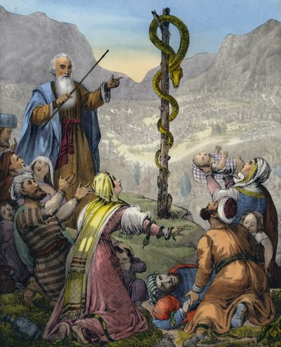 Brazen Serpent (renkli gravür) by Siegfried Detler Bendixen