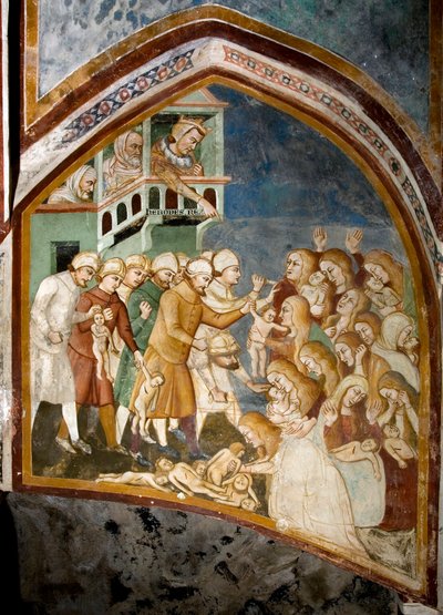Masumların Katliamı Siena okulunun bir freskinin detayı (14. yüzyıl) 1363-1366 St. Benedetto Manastırı (Sacro Speco), Subiaco (Roma), İtalya by Sienese School