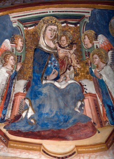 Bakire ve Çocuk Detayı - Siena Okulu Fresk by Sienese School