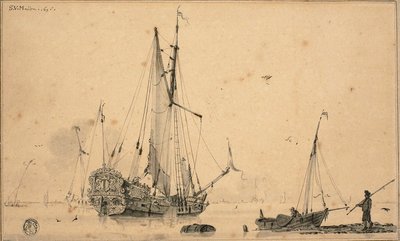 Gemiler ve Balıkçı ile Liman Sahnesi by Sieuwert van der Meulen