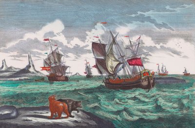 18. yüzyılda Grönland açıklarında balina avcılığı (gravür) by Sieuwert van der Meulen