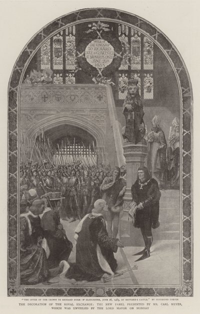 Bay Carl Meyer tarafından sunulan ve Pazartesi günü Lord Mayor tarafından açılışı yapılan Kraliyet Borsası Dekorasyonu, Yeni Panel by Sigismund Christian Hubert Goetze