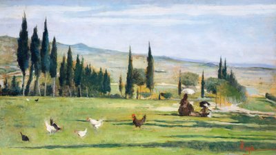 Gabbro Manzara, Silvestro Lega (1826-1895), tuval üzerine yağlı boya, 34.5x61 cm. by Silvestro Lega