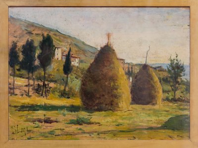 Güneşte Saman Yığınları, 1890 dolayları (gemideki petrol) by Silvestro Lega