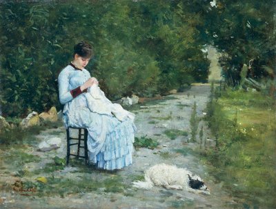 Bahçede, Silvestro Lega (1826-1895), pano üzeri yağlı boya, 29x38 cm by Silvestro Lega
