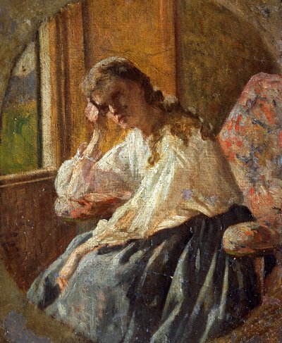 Kadın figürü çalışması, Silvestro Lega (1826-1895), Triptik detayı by Silvestro Lega