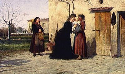Küçük kızı ziyaret etmek (tuval üzerine yağlı boya) by Silvestro Lega