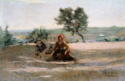 Genç köylüler, Silvestro Lega (1826-1895), tuval üzerine yağlı boya, cm 24x37 by Silvestro Lega