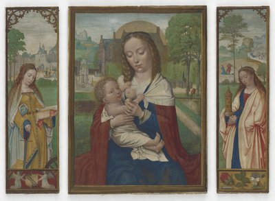 Bakire ve Çocuk; Aziz Catherine ve Barbara, c.1520 (parşömen üzerinde tempera) by Simon Bening