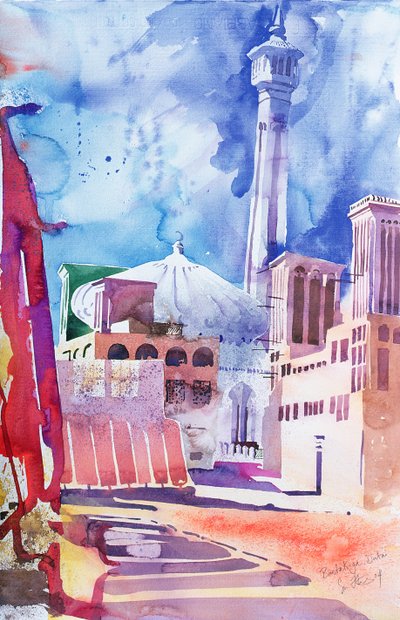 Bastakia, Dubai, 2004 (kağıt üzerine suluboya) by Simon Fletcher