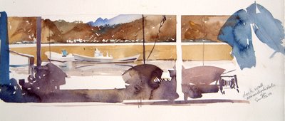 Rıhtım Duvarı Amanohashidate, 2000 (suluboya) by Simon Fletcher